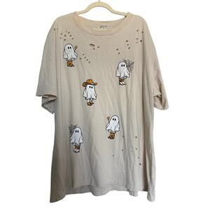 The Post M/L Oversized Halloween Ghost Cowboy Tee Distressed Western Texas